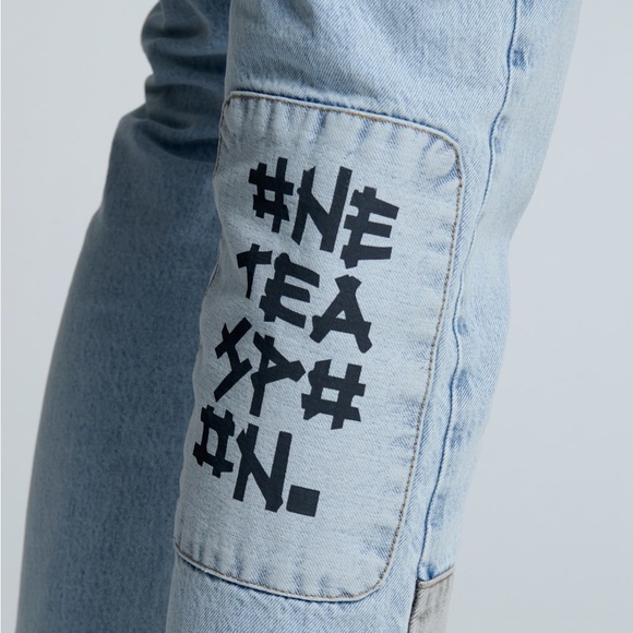 One Teaspoon Blue Graffiti Straight Leg Jeans Size 18 - Picture 8 of 16